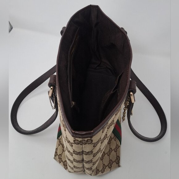 Gucci Women's GG Canvas Shelly Tote Bag Hand Bag Web Stripe Leather 137396 - Picture 11 of 16